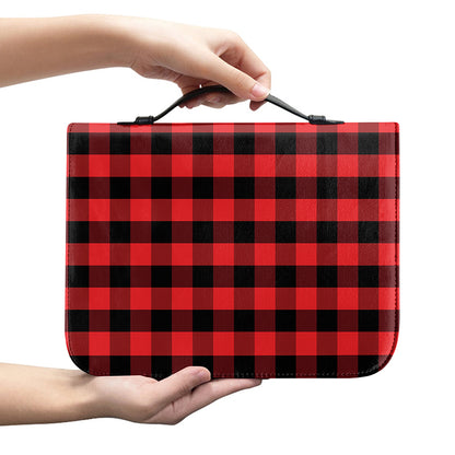 Red And Black Check Pattern Print Leather Bible Cover