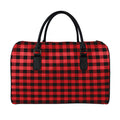 Red And Black Check Pattern Print Leather Duffel Bag