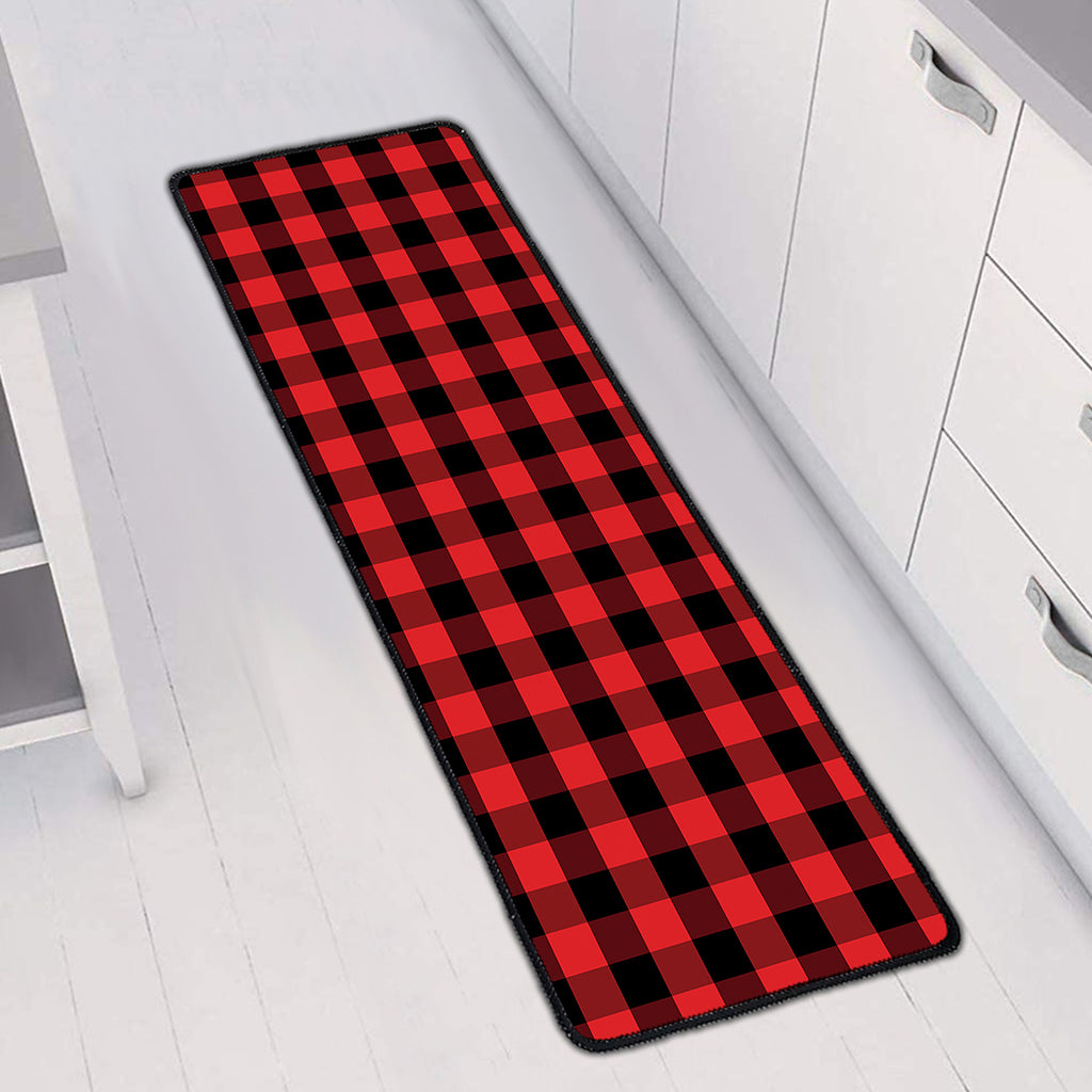 Red And Black Check Pattern Print Long Kitchen Mat