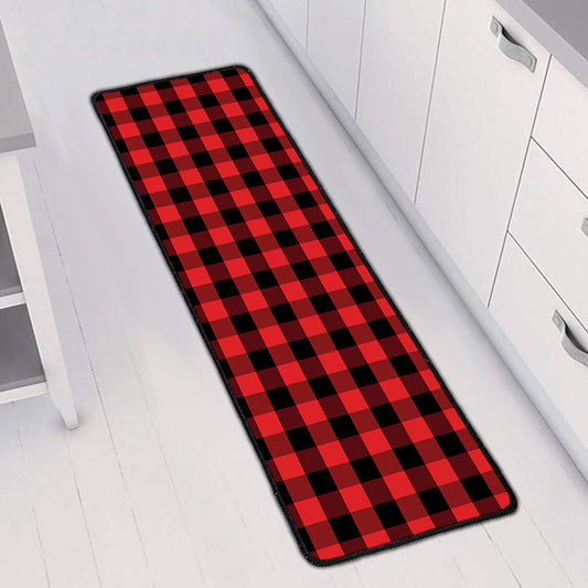 Red And Black Check Pattern Print Long Kitchen Mat