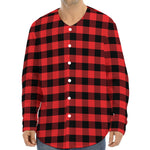 Red And Black Check Pattern Print Long Sleeve Baseball Jersey