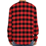 Red And Black Check Pattern Print Long Sleeve Baseball Jersey