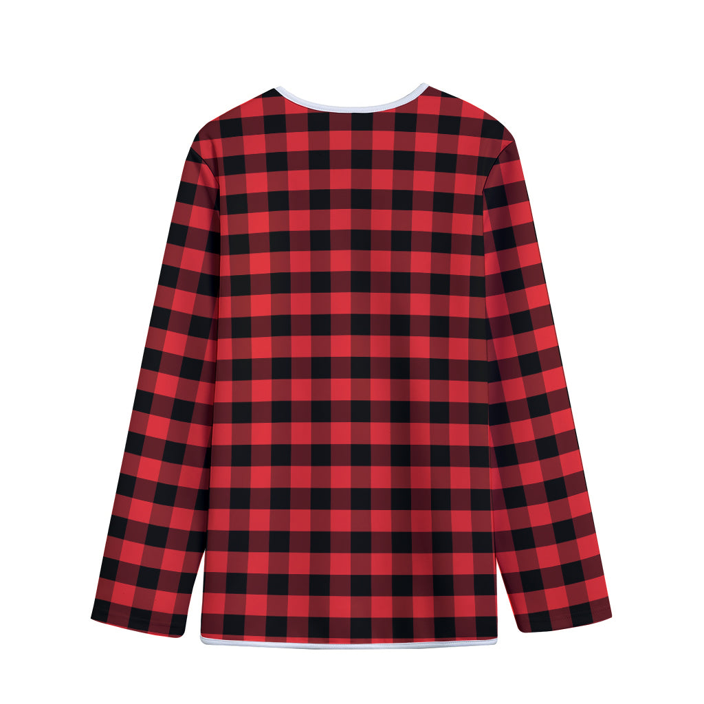 Red And Black Check Pattern Print Long Sleeve Short Coat