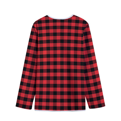 Red And Black Check Pattern Print Long Sleeve Short Coat