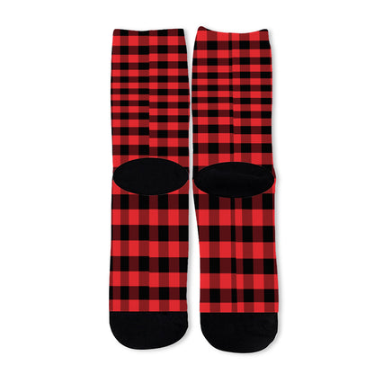 Red And Black Check Pattern Print Long Socks