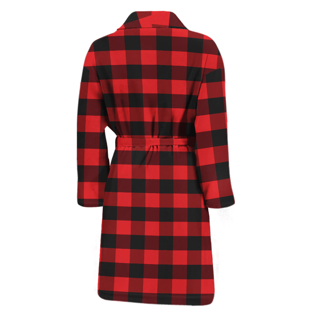 Red And Black Check Pattern Print Men's Bathrobe