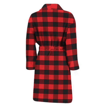 Red And Black Check Pattern Print Men's Bathrobe