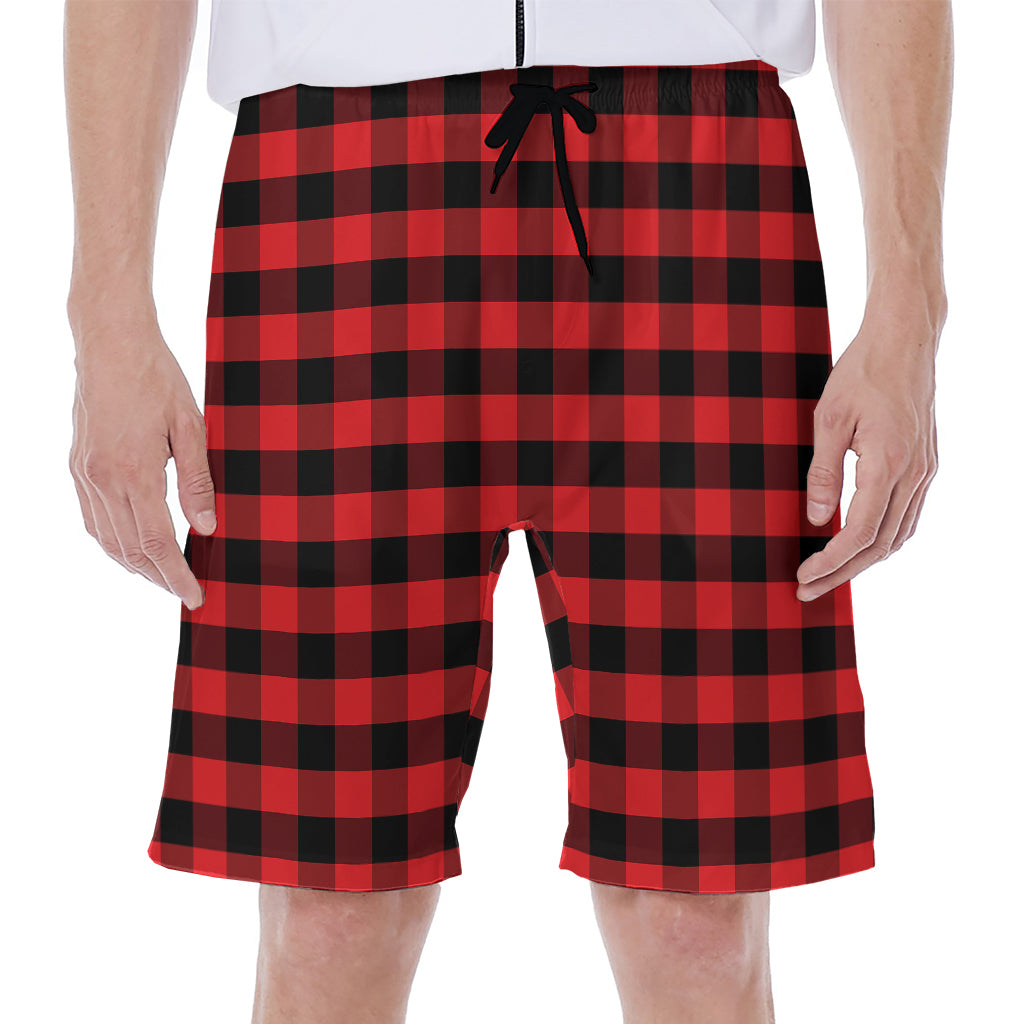 Red And Black Check Pattern Print Men's Beach Shorts