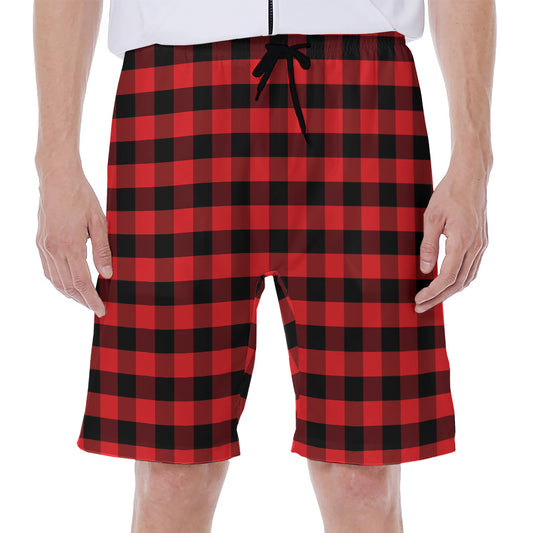 Red And Black Check Pattern Print Men's Beach Shorts
