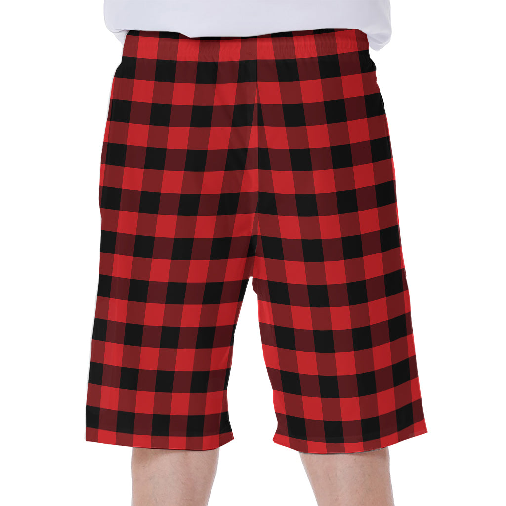 Red And Black Check Pattern Print Men's Beach Shorts