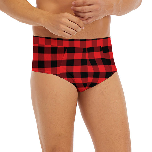 Red And Black Check Pattern Print Men's Briefs