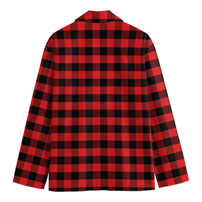 Red And Black Check Pattern Print Men's Cotton Blazer