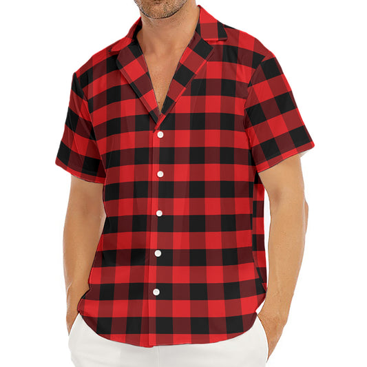 Red And Black Check Pattern Print Men's Deep V-Neck Shirt