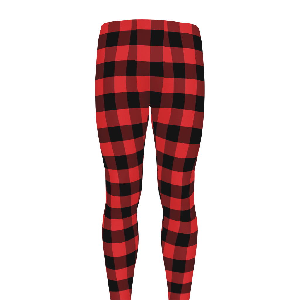 Red And Black Check Pattern Print Men's leggings