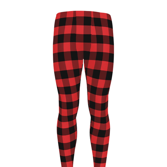 Red And Black Check Pattern Print Men's leggings