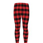 Red And Black Check Pattern Print Men's leggings