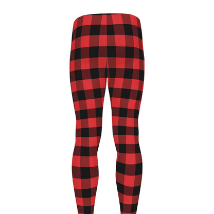 Red And Black Check Pattern Print Men's leggings