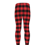 Red And Black Check Pattern Print Men's leggings