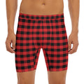 Red And Black Check Pattern Print Men's Long Boxer Briefs