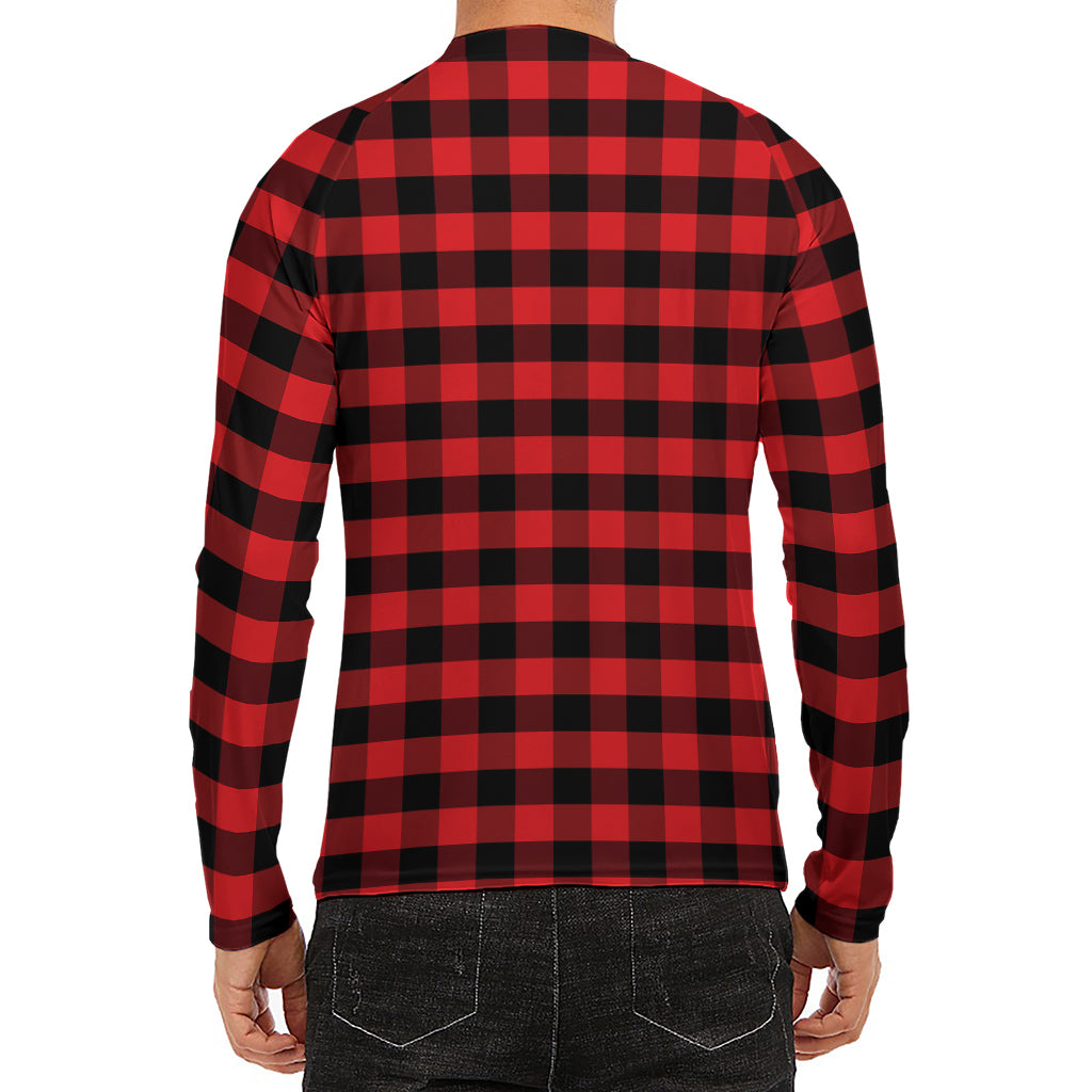 Red And Black Check Pattern Print Men's Long Sleeve Rash Guard
