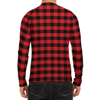Red And Black Check Pattern Print Men's Long Sleeve Rash Guard