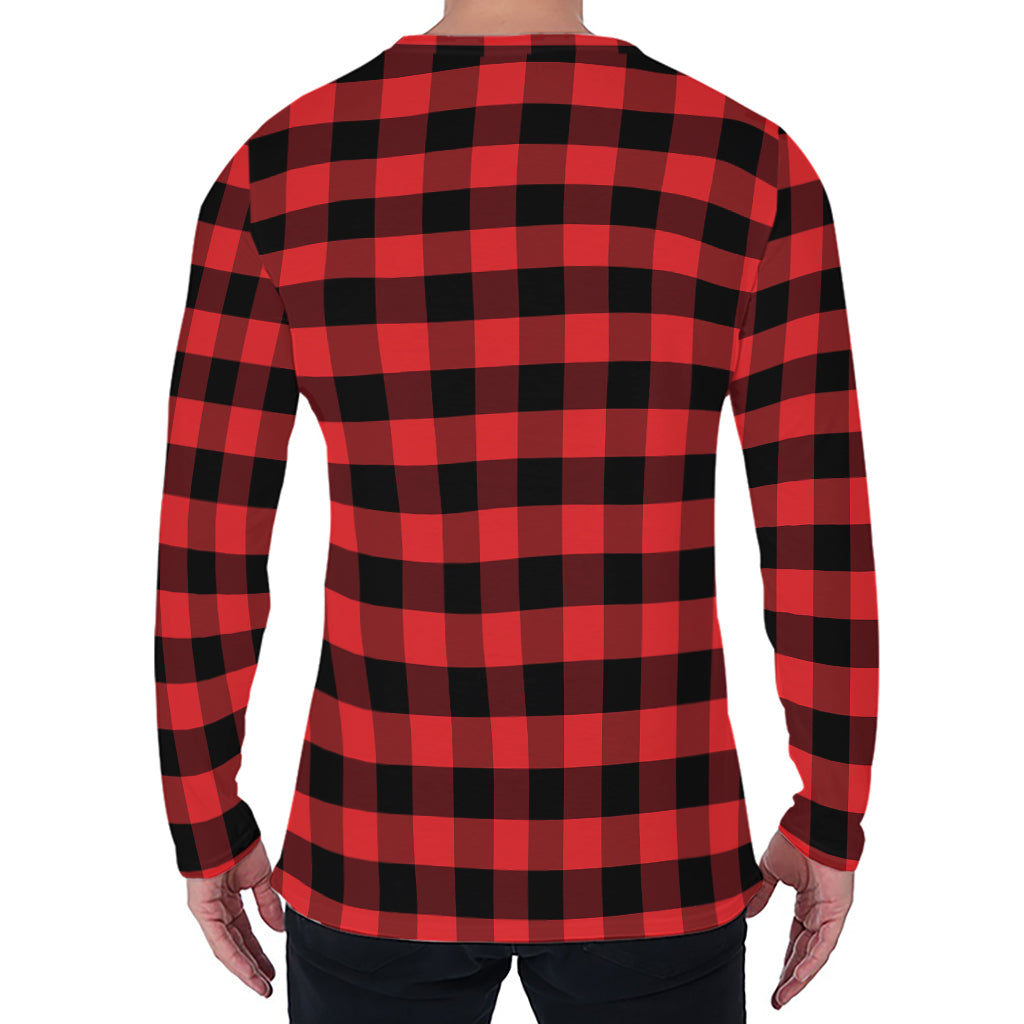 Red And Black Check Pattern Print Men's Long Sleeve T-Shirt