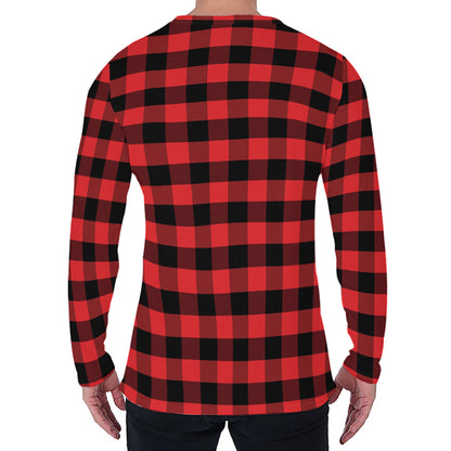 Red And Black Check Pattern Print Men's Long Sleeve T-Shirt