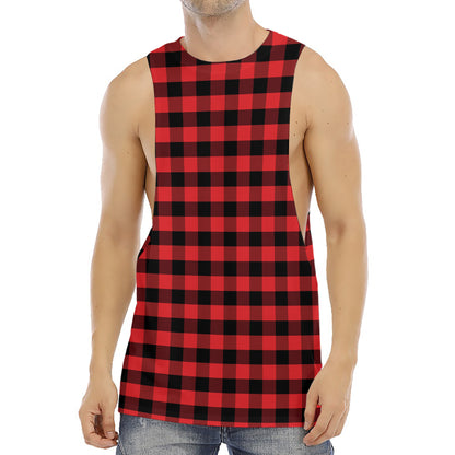 Red And Black Check Pattern Print Men's Muscle Tank Top