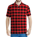 Red And Black Check Pattern Print Men's Polo Shirt