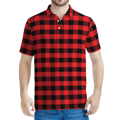 Red And Black Check Pattern Print Men's Polo Shirt