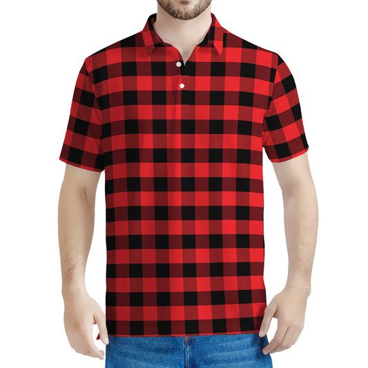 Red And Black Check Pattern Print Men's Polo Shirt