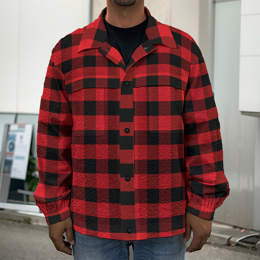 Red And Black Check Pattern Print Men's Shirt Jacket