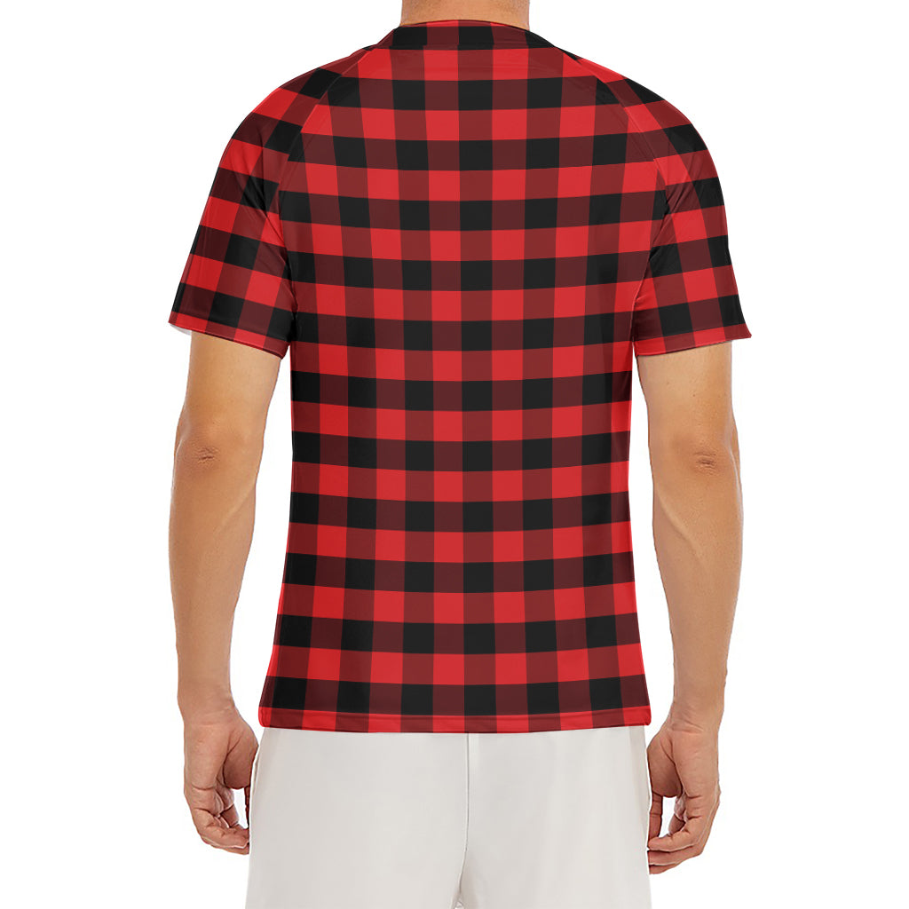 Red And Black Check Pattern Print Men's Short Sleeve Rash Guard