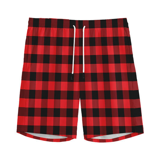 Red And Black Check Pattern Print Men's Sports Shorts