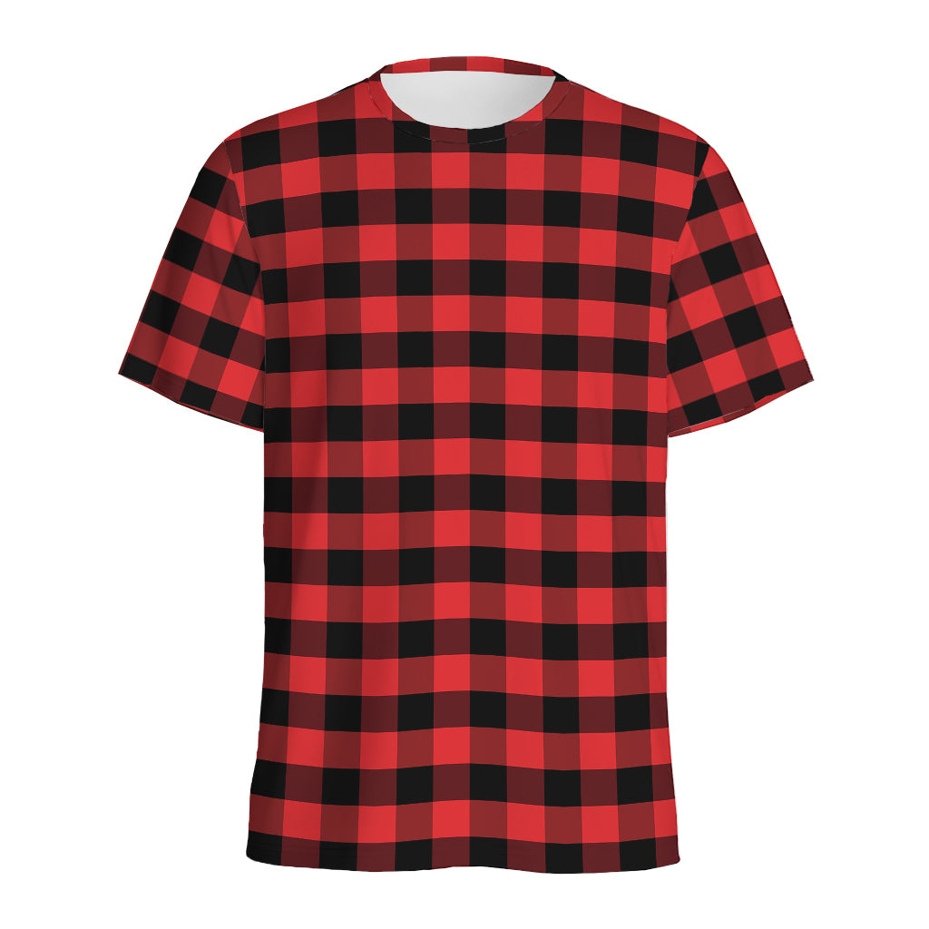 Red And Black Check Pattern Print Men's Sports T-Shirt