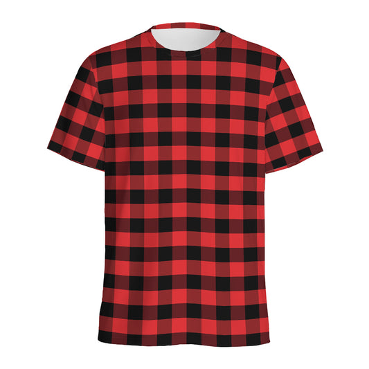 Red And Black Check Pattern Print Men's Sports T-Shirt