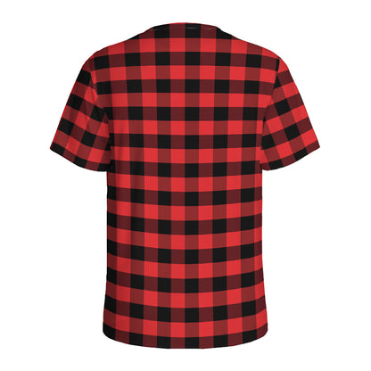 Red And Black Check Pattern Print Men's Sports T-Shirt