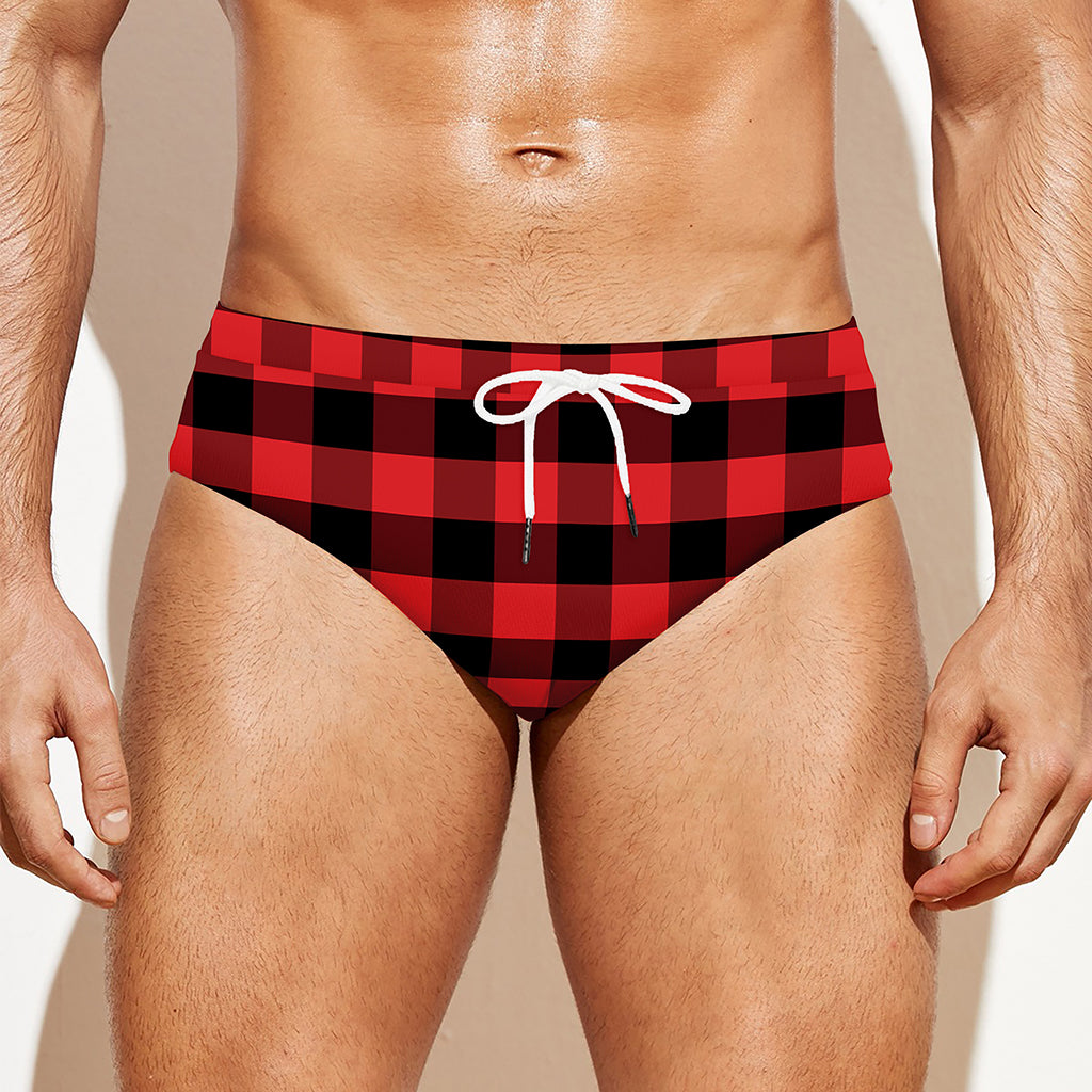 Red And Black Check Pattern Print Men's Swim Briefs