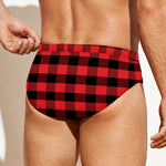 Red And Black Check Pattern Print Men's Swim Briefs
