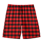 Red And Black Check Pattern Print Men's Swim Trunks