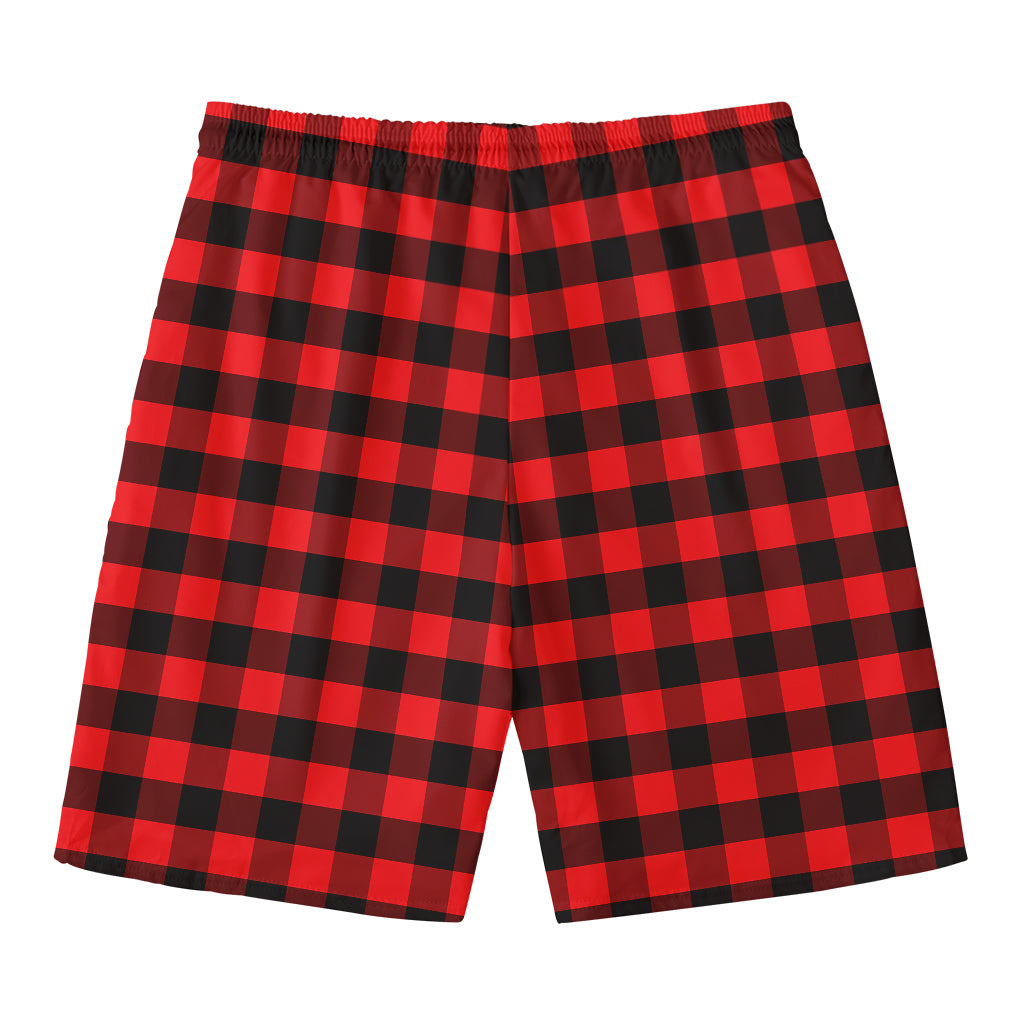 Red And Black Check Pattern Print Men's Swim Trunks
