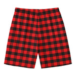 Red And Black Check Pattern Print Men's Swim Trunks