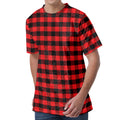 Red And Black Check Pattern Print Men's Velvet T-Shirt