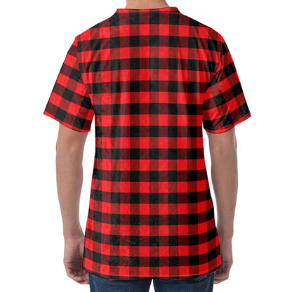 Red And Black Check Pattern Print Men's Velvet T-Shirt