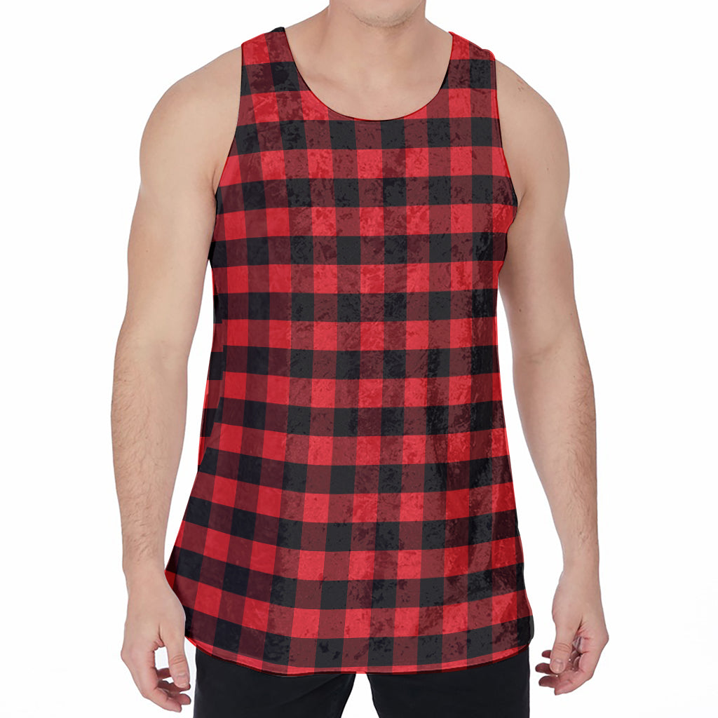 Red And Black Check Pattern Print Men's Velvet Tank Top