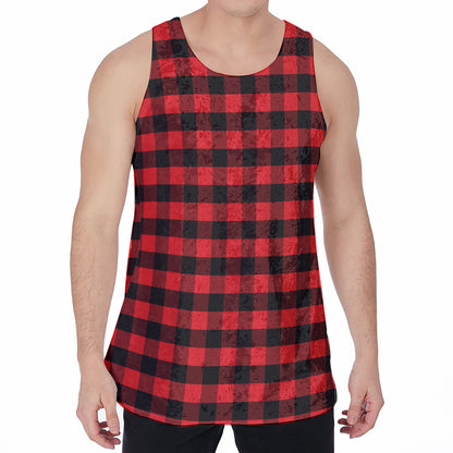 Red And Black Check Pattern Print Men's Velvet Tank Top