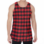 Red And Black Check Pattern Print Men's Velvet Tank Top