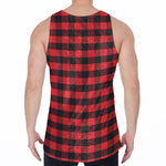 Red And Black Check Pattern Print Men's Velvet Tank Top