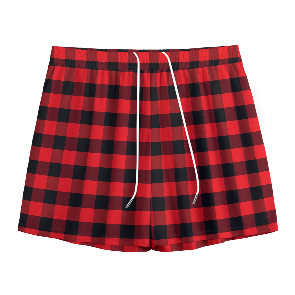 Red And Black Check Pattern Print Mesh Shorts