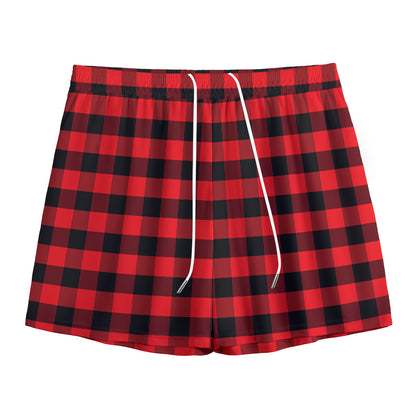 Red And Black Check Pattern Print Mesh Shorts